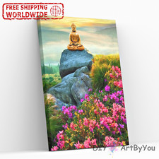 Paint By Numbers Kit Buddha Flowers Religious Abstract Painting Decor Framed DIY