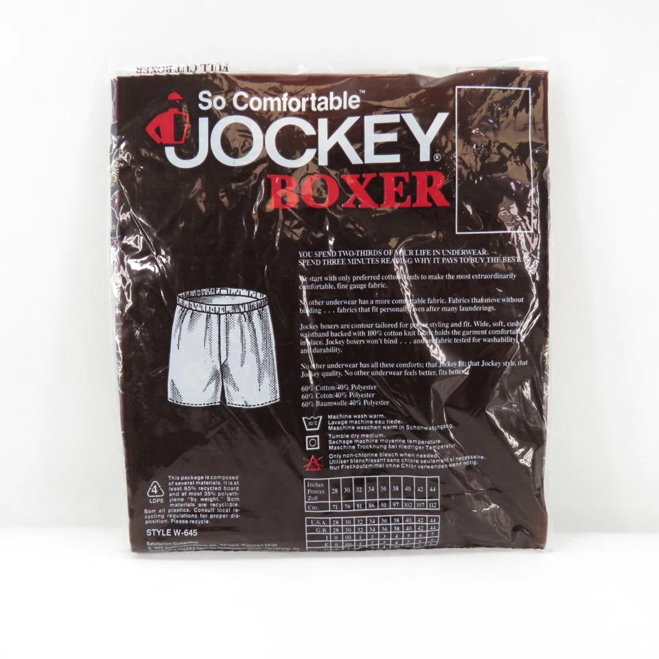 Jockey Full Cut Red/Navy Pattern Boxer Shorts Size 38 Vintage 1990 NOS - Image 4 of 4