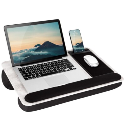 Home Office Lap Desk with Wrist Rest, Pad, and Holder - White Marble - Fits u...