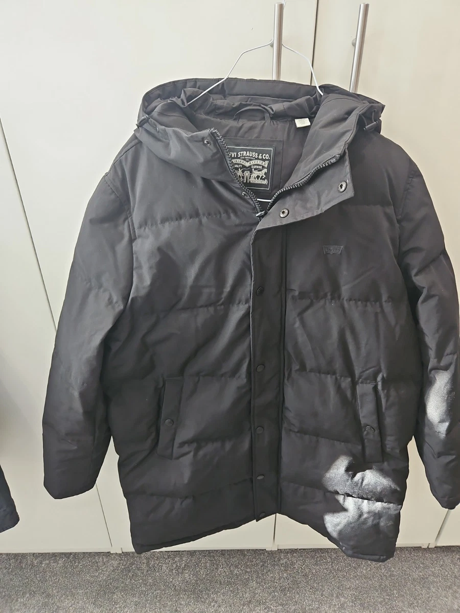 Levi's Men's Long Puffer Jacket Coat Hooded Black Large