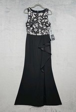 ADRIANNA PAPELL Long Black Sequin Formal Dress Size 6 Ruffle Slit Sleeveless NEW