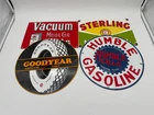 VINTAGE OIL GAS HUMBLE GOODYEAR  STERLING 4X LOT PORCELAIN  SIGN  11.75" ROUND