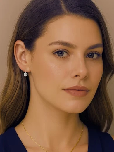 Ohrringe Paar Ohrhänger Doppel-Ring Halb Creolen 925 Silber mit VVS1 Moissanite - Bild 3 von 4