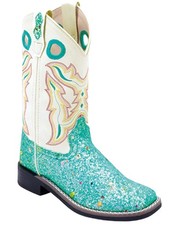 Old West Girls' Fancy Stitch Western Boot - Broad Square Toe - VB9186