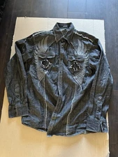 Roar Men's Long Sleeve Shirt Button Front, Embroidered, Size Large