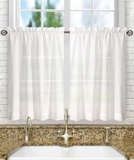 Ellis Curtain Stacey Sheer 56" x 24"  Tailored Tier Pair Curtains, White
