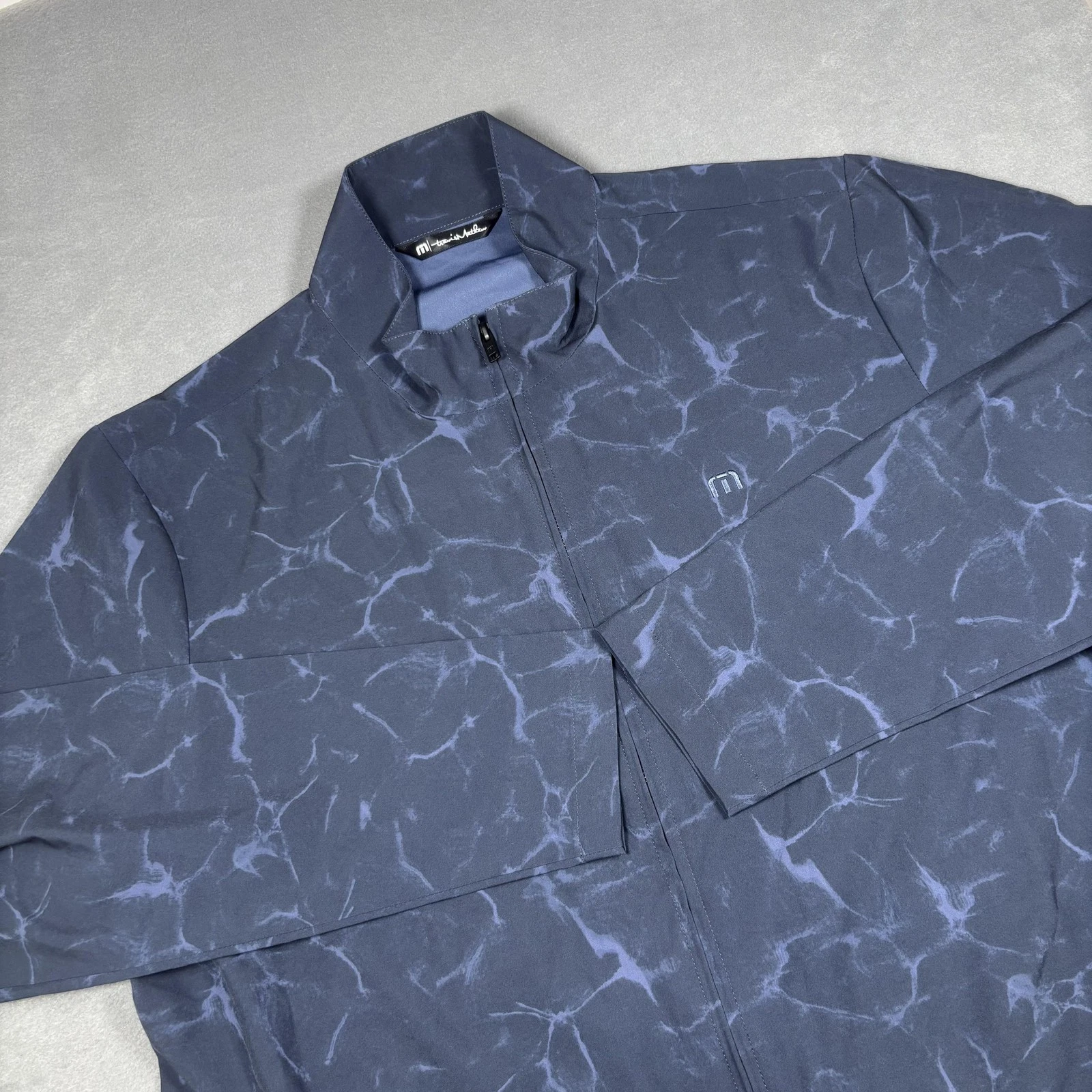 Travis Mathew Jacket Mens 2XL Blue Marble Full Zip Performance Golf Stretch XXL