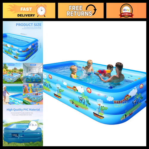 Large Inflatable Paddling Pool with Cartoon Prints - Family Swimming Center 205x