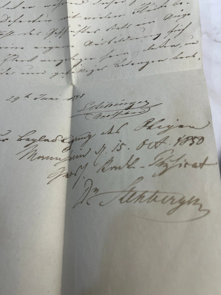 1847–1850 German Official Document • Mannheim Kurrent Script W/ Wax Seal Antique - Image 2 of 4