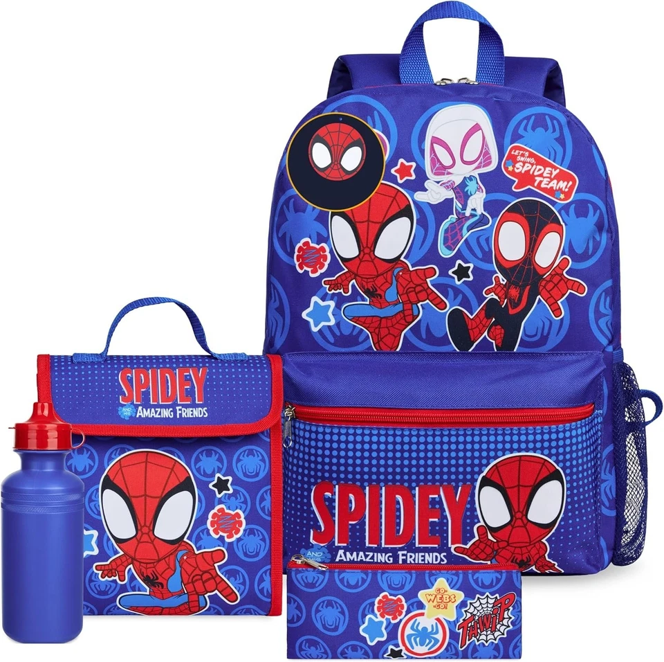 Set 4 Pcs Sac à Dos Enfant Marvel Spiderman + Gourde Trousse Sac Repas École - Photo 1/4