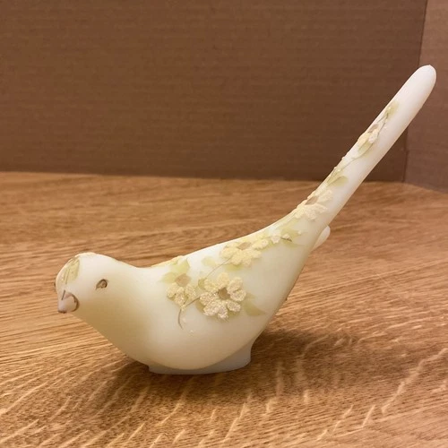Vintage Fenton Bird Of Happiness Custard Uranium Glass Sticker, Signed See Beak