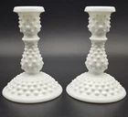 Vintage Fenton Hobnail White Milk Glass 6 Inch Candlestick Holders