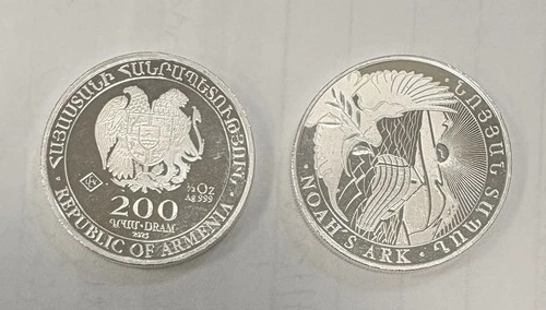 ( 2 ) Republic of Armenia Noah's Ark BU 1/2 oz .999 Fine Silver Coin 1 Oz Total