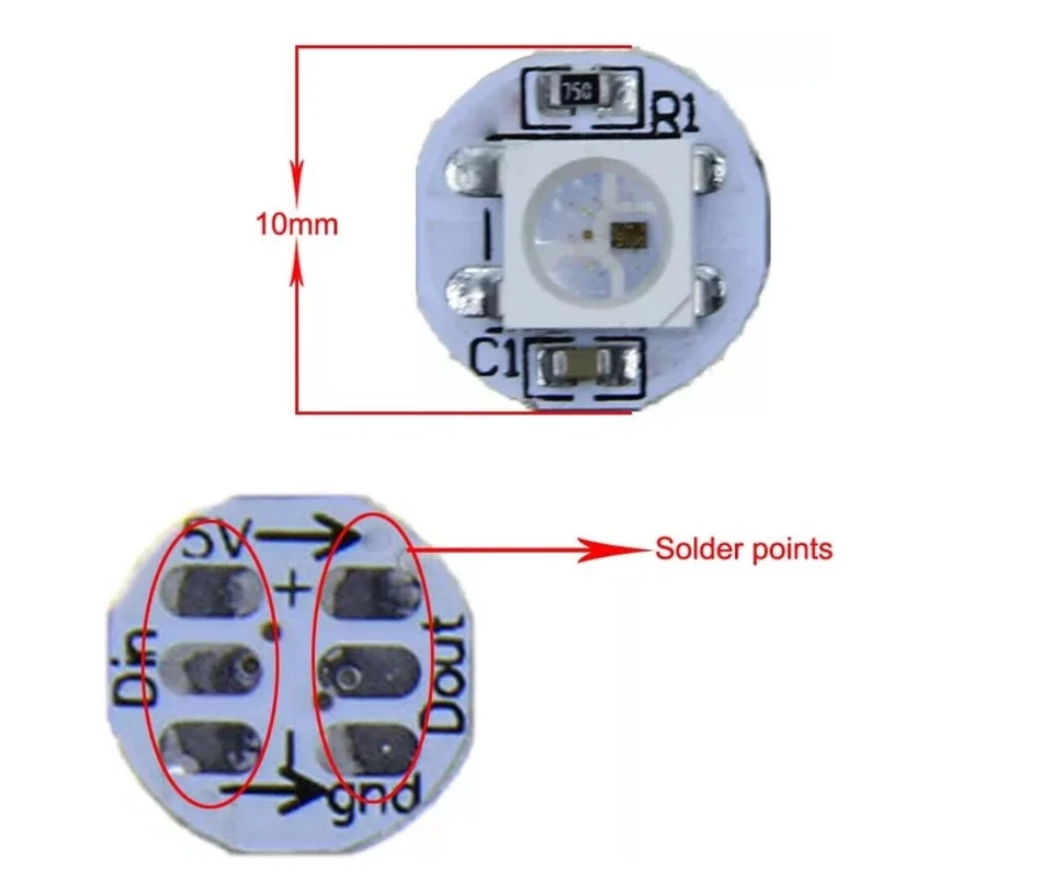 5X CHIP LED RGB SMD 5050 5V multicolore alta luminosità WS2812B con base luce  - Immagine 2 di 3