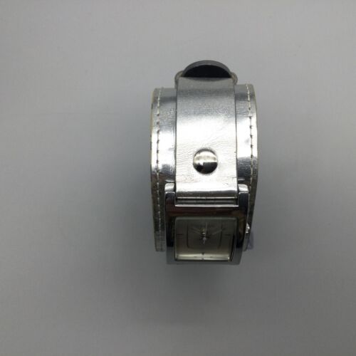 Vestal Tank Watch Women 24mm Metallic Silver Tone Cuff Leather Band New Battery - Picture 3 of 15