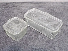 Federal Clear Glass Ribbed Refrigerator Clear Dishes w/ Lids Vegetable Set Of 2