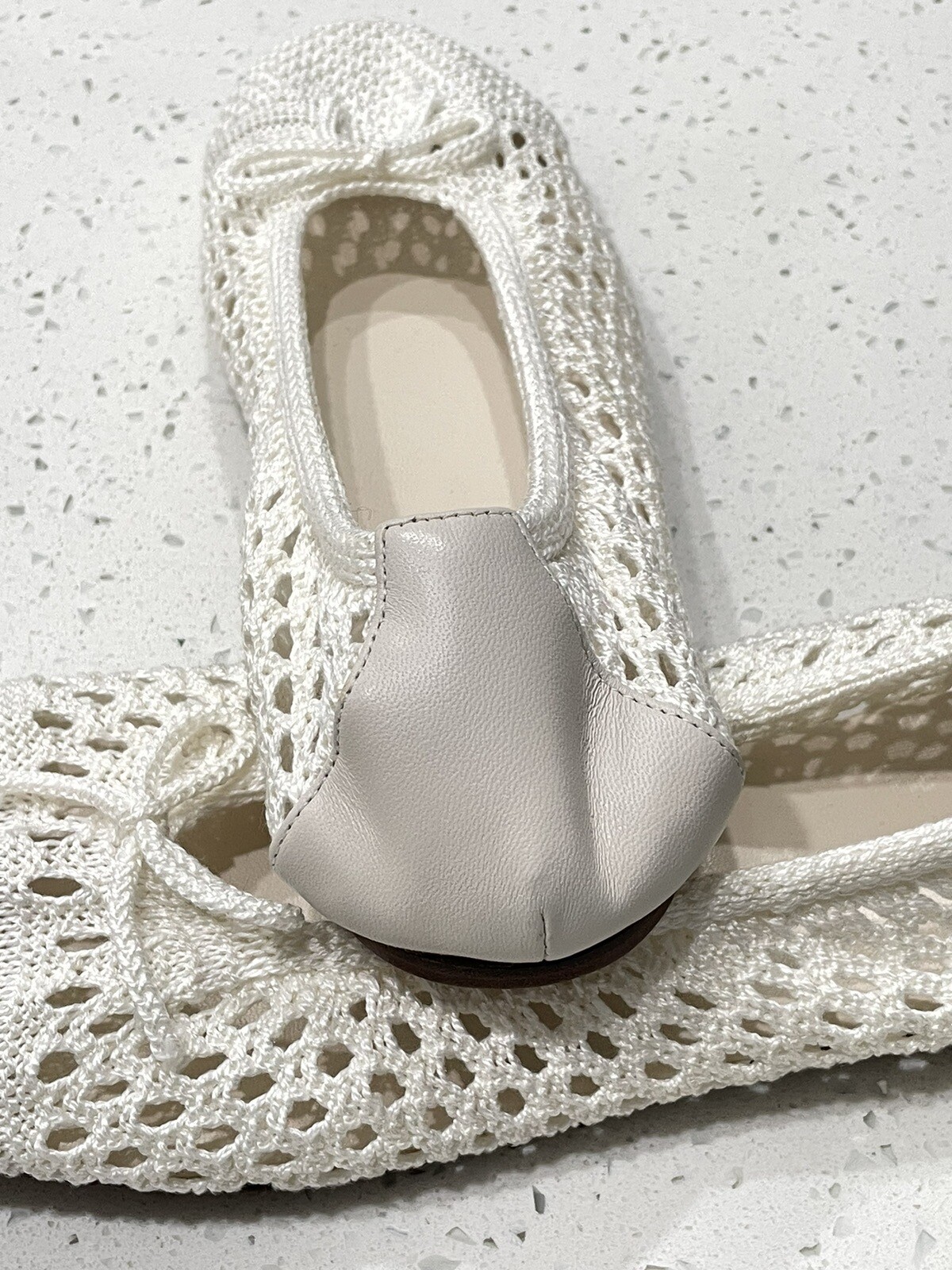 $348 Polo Ralph Lauren Crochet Ballet Flats White Cream Bow Tie Women's Size 9.5 thumbnail 6