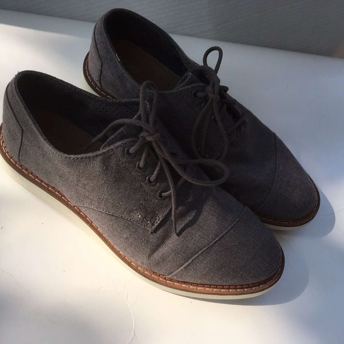 toms dress shoes mens Joshua Shoe Grey Denim  this pair keeps things light Toms Canvas Lace Up Loafer