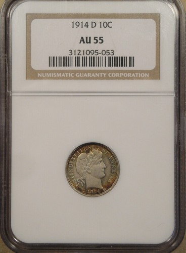 1914-D Barber Dime 10c NGC Certified AU55 - Picture 3 of 4