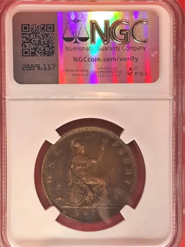 1875 Great Britain Penny - NGC XF Details - Victoria Bun Head Copper Coin (4.7)
