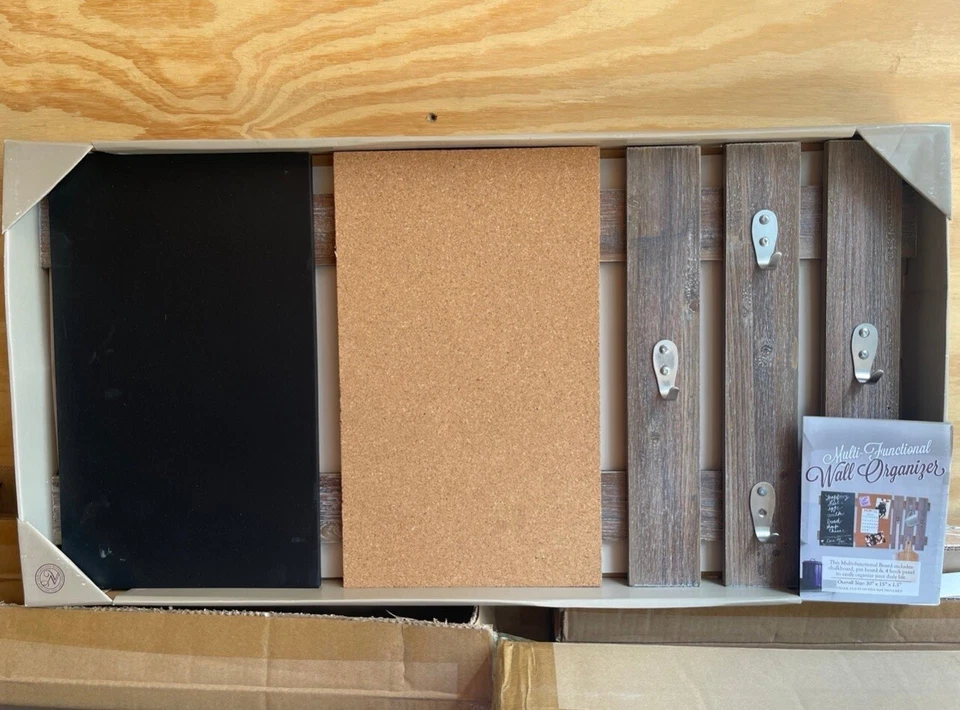Enhanced Multi-Functional Wall Organizer:,Cork Board, Chalk Board,and Hook Panel - Image 2 of 4