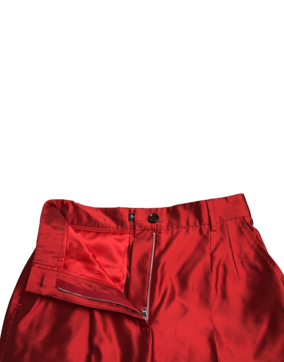 DOLCE & GABBANA Pants Red Satin Silk High Waist Wide Leg