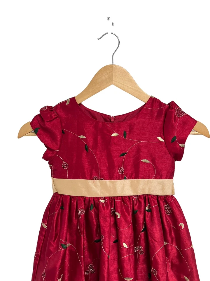 Vestido de vacaciones floral rojo brillante manga corta para niñas pequeñas talla 6X Foto 4 de 4
