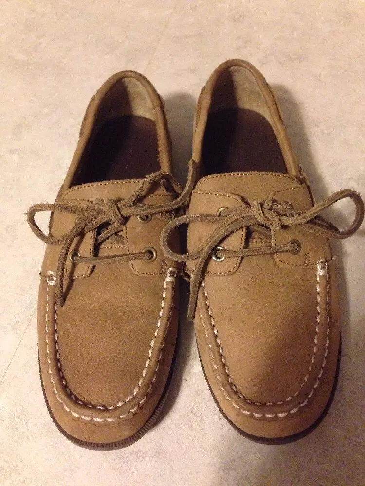 LANDS END Leather Tan Deck Boat Shoes Lace Up Style WOMENS Size 4M