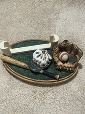 Vintage S.S. Sarna baseball Desk Card Holder, Pen Slot