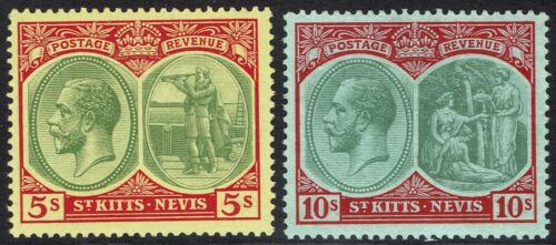 ST KITTS NEVIS 1920 KGV BADGE 5/- AND 10/- WMK MULTI CROWN CA - Picture 1 of 2