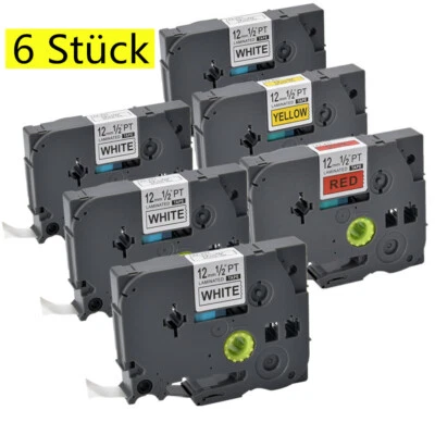 6 Schriftband-Kassette für Brother P-Touch TZE231 12 mm PT-H100LB 1000 1010 H105