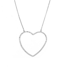 Open Heart Pendant Necklace Silver Alloy