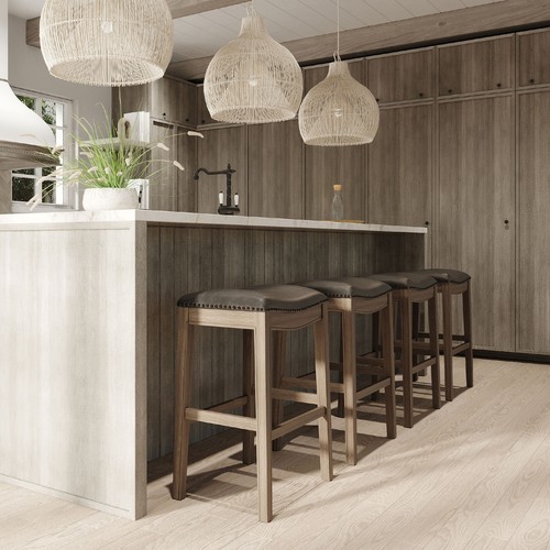 Maven Lane Adrien Saddle Barstool in Oak Finish with Ronan Stone Vegan Leather - Picture 6 of 6