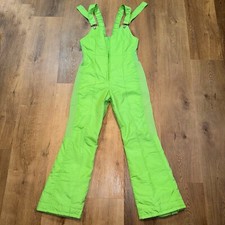 Vtg 60s 70s Ski Bib Womens Snow Suit Pants Lime Green Bunny Apres Mod retro 12