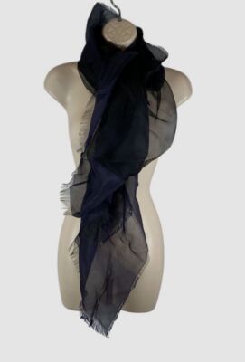 Faliero Sarti Women's Black Blue Stina Italy Fringe Scarf Silk-Blend Shawl