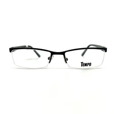 Tempo CTR 9002 BK Black Rectangular Half Rim Eyeglasses Frames 51[]17 135 mm