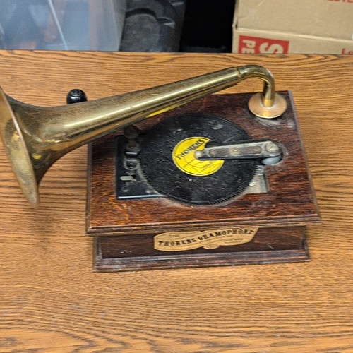 Thorens Gramophone Swiss Made Movement Wooden Base Brass Horn