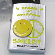 Smiley Face Peace Symbol engraved Zippo Oil Lighter 2001 MIB Rare