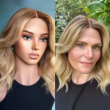 Ombre Golden Blonde Highlight Bob Brown Roots 100% Human Hair Lace Front Wigs