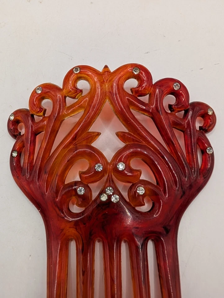 Vintage Victorian Faux Tortoise Shell Large Hair Comb With Rhinestone Accents. - Image 2 of 4