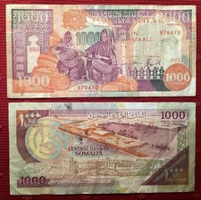 Lot of 2 Paper Banknotes from Somalia 1000 Shillings 1990