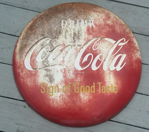 Vintage Drink COCA-COLA Button 24 inches Marked "AM 110" Sign of Good Taste