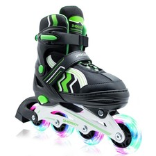 Inline Skates for Kids 4 Size Adjustable Light-Up Wheels Aluminum Frame Black...