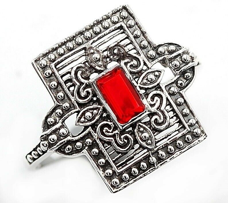 1CT  Fire Garnet 925 Sterling Silver Vintage Style Ring Jewelry Sz 6