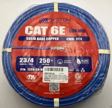 Cat 6E Ethernet Network Cable - 250 FT 600MHz 23AWG Solid Copper