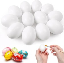 QMET 12 Pieces White Wooden Fake Eggs, Wood Eggs for Easter Crafts