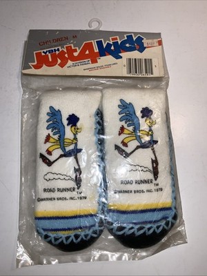 NOS  Vintage VBH Just 4 Kids Road Runner House Socks Kids 1979 Skid Proof MEDIUM