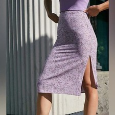 John Galt Brandy Melville Phoebe Floral Midi Skirt One Size Lavender Slit Girly