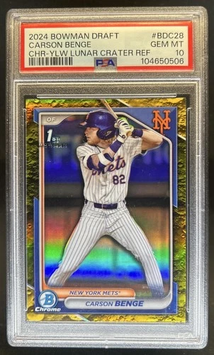 2024 Bowman Draft Carson Benge Chrome Yellow Lunar Refractor 1st #/75 PSA 10