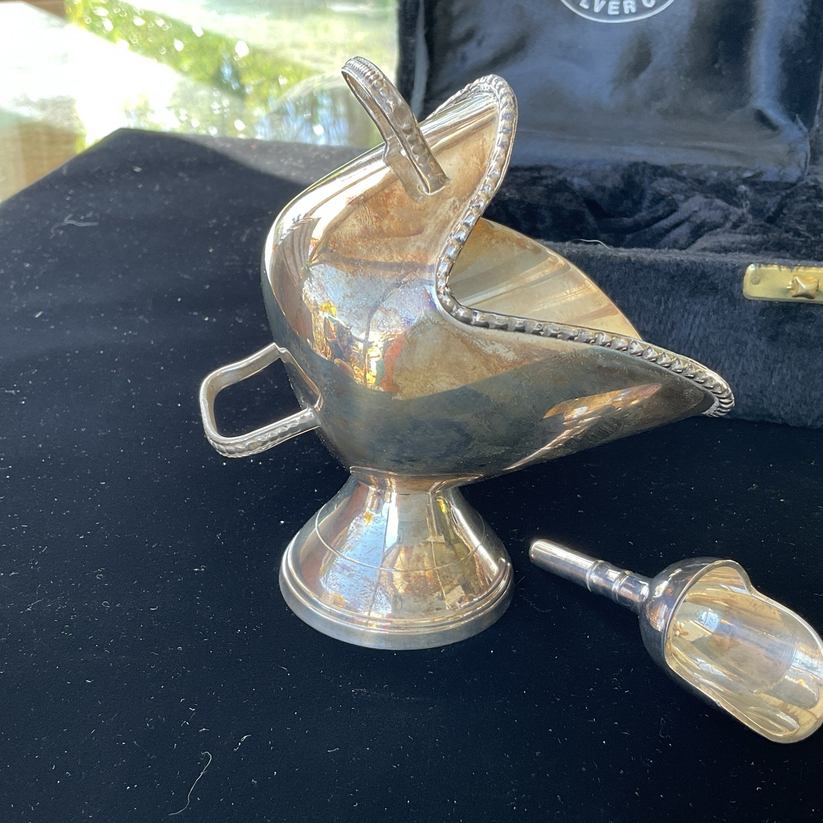 Vintage INTERNATIONAL SILVER CO. Silver Plated Salt Cellar/ Salt Pig with Spoon